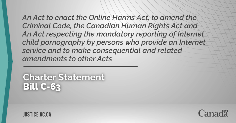 Bill C-63: An Act to enact the Online Harms Act, to amend the Criminal Code, the Canadian Human Rights Act and An Act respecting the mandatory reporting of Internet child pornography by persons who provide an Internet service and to make consequential and related amendments to other Acts
