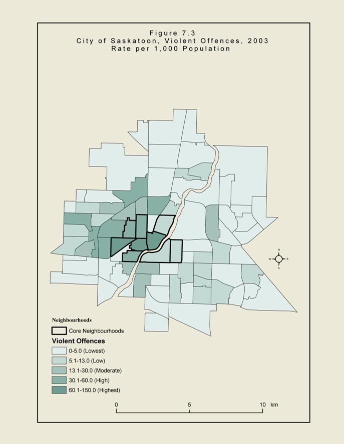 Figure 7.3 - City of Saskatoon, Violent Offences, 2003, Rate per 1,000 Population 