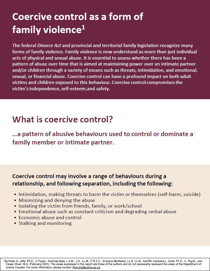Supplement # 2: Coercive control as a form of family violence