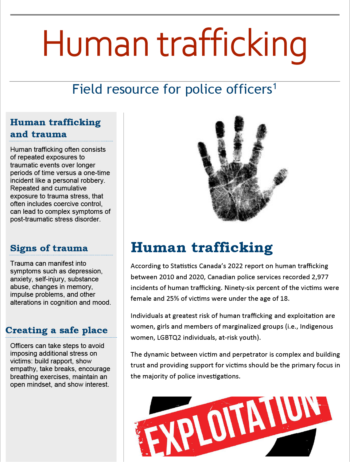 Human trafficking: Field resource for police officers