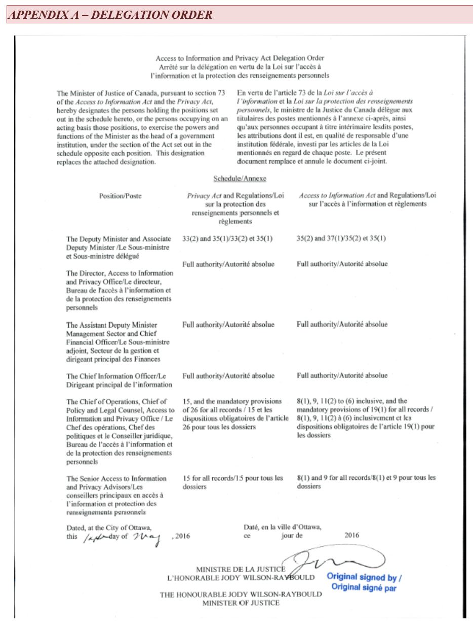 Delegation Order described below