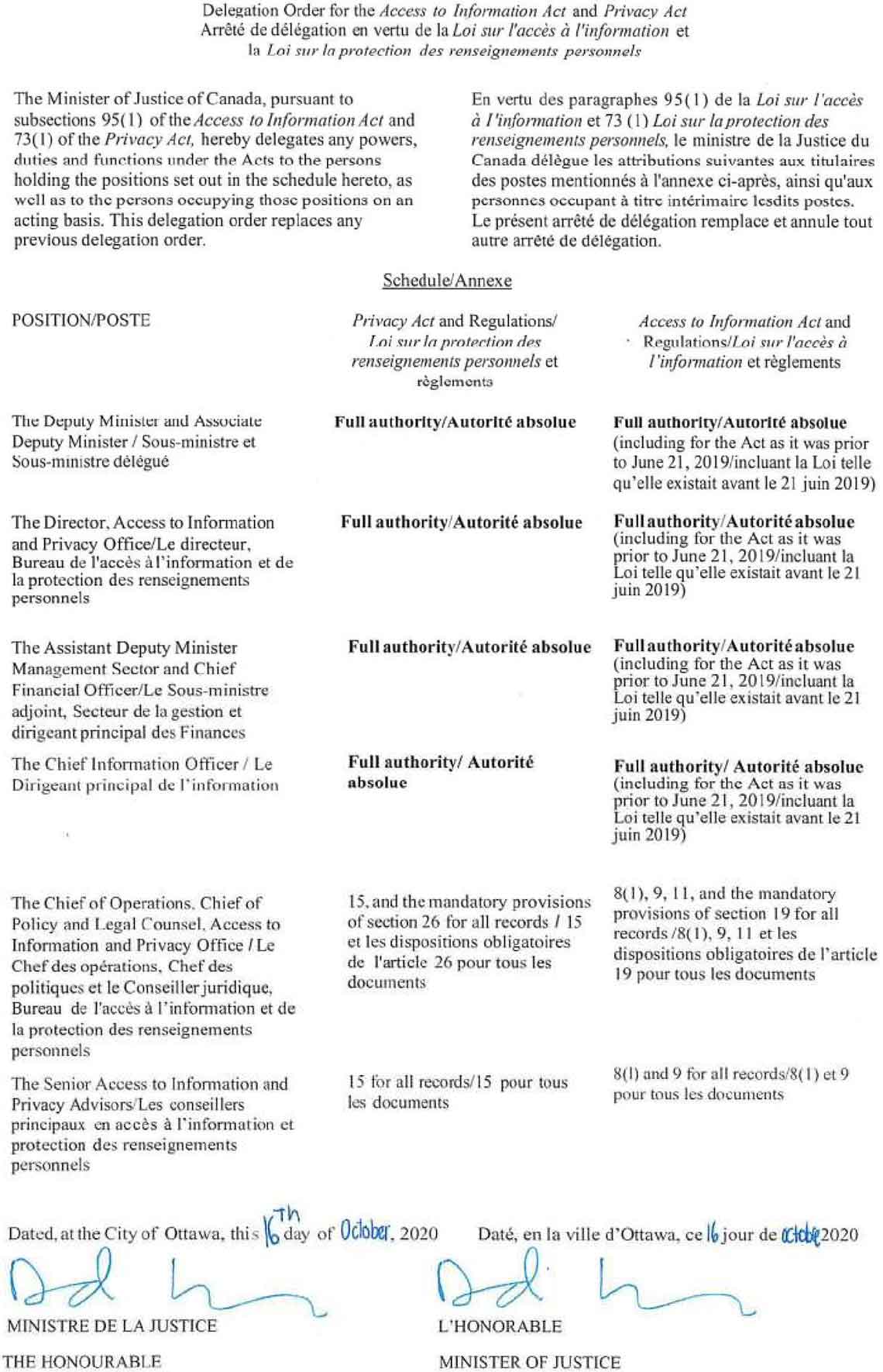 Annex A &ndash; Delegation Order