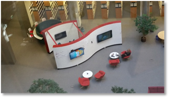Aerial view of the S-shaped hub in an open space.