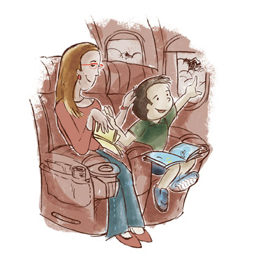 Jérémie et sa mère dans l'avion