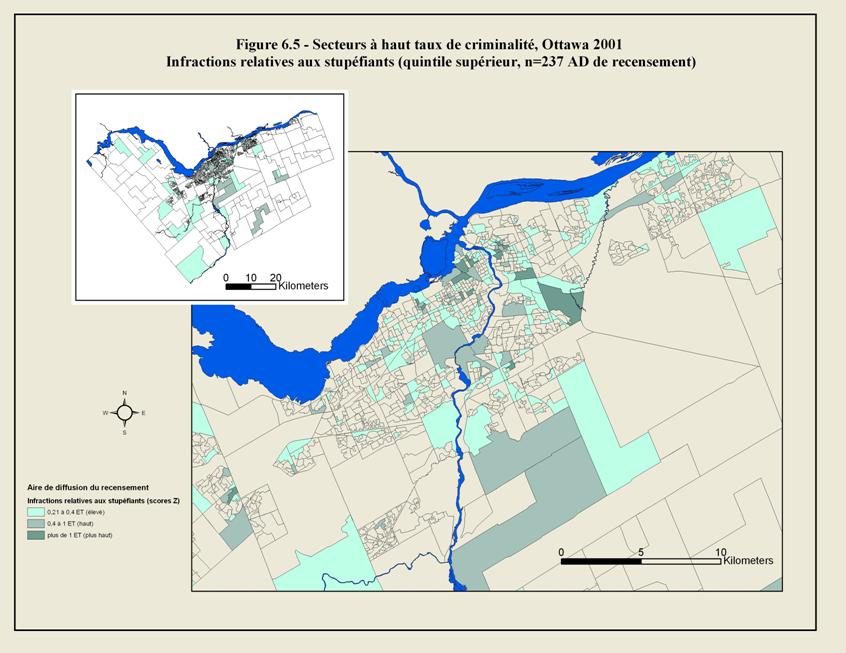 Fig. 6.5 - Secteurs à haut taux de criminalité Ottawa 2001