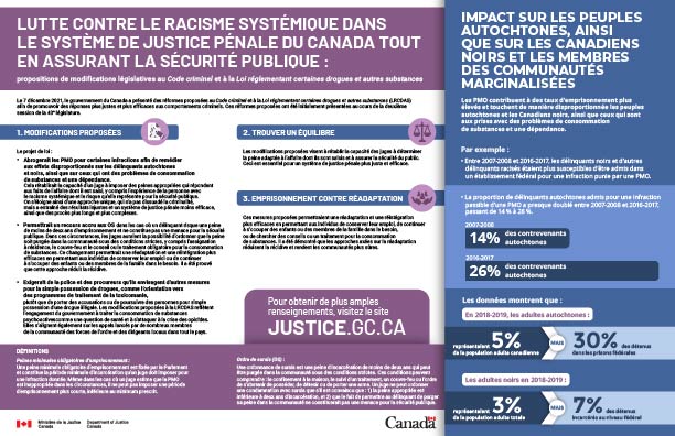 Infographique : Lutte contre le racisme systémique dans le système de justice pénale du Canada tout en assurant la sécurité publique&nbsp;: propositions de modifications législatives au Code criminel et à la Loi réglementant certaines drogues et autres substances